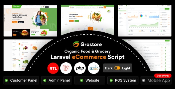 GroStore Food, Grocery Laravel eComm with Admin Dashboard